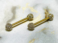 Pair of 14G Gold Cluster Diamonds Nipple Barbell. Nipple Rings. Nipple Piercing. Nipple Jewelry.