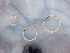 18G & 16G Rose Gold Clear Gems Hinged Septum Clicker Ring. Septum Ring. Septum Piercing. Cartilage Ring