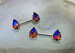 Pair of 14G Purple Teardrop Nipple Barbells. Nipple Piercing. Nipple Rings. Nipple Jewelry