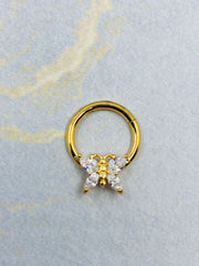 Gold Butterfly with CZ 16G Hinged Hoop Septum Ring. Septum clicker. Septum Jewelry .