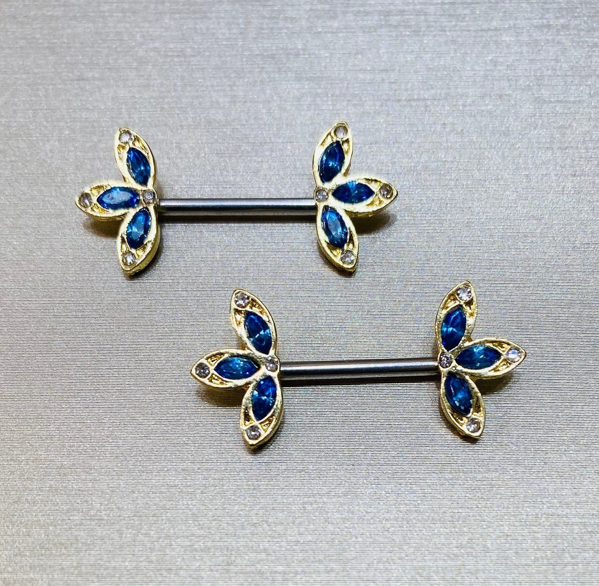 14G Gold Plated Three Petals Flower Nipple Barbell. Nipple Piercings. Nipple Rings. Nipple Jewelry