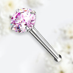 20G Prong Setting Pink Round Gem Top Nose Stud with Ball. Nose Stud. Nose Piercing.