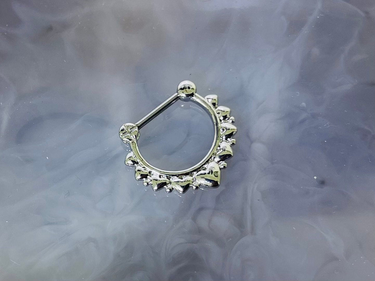 16G Silver Plain Multi Hearts Septum Clicker Ring. Septum Piercing. Septum Ring. Nose Ring. Nose Piercing.