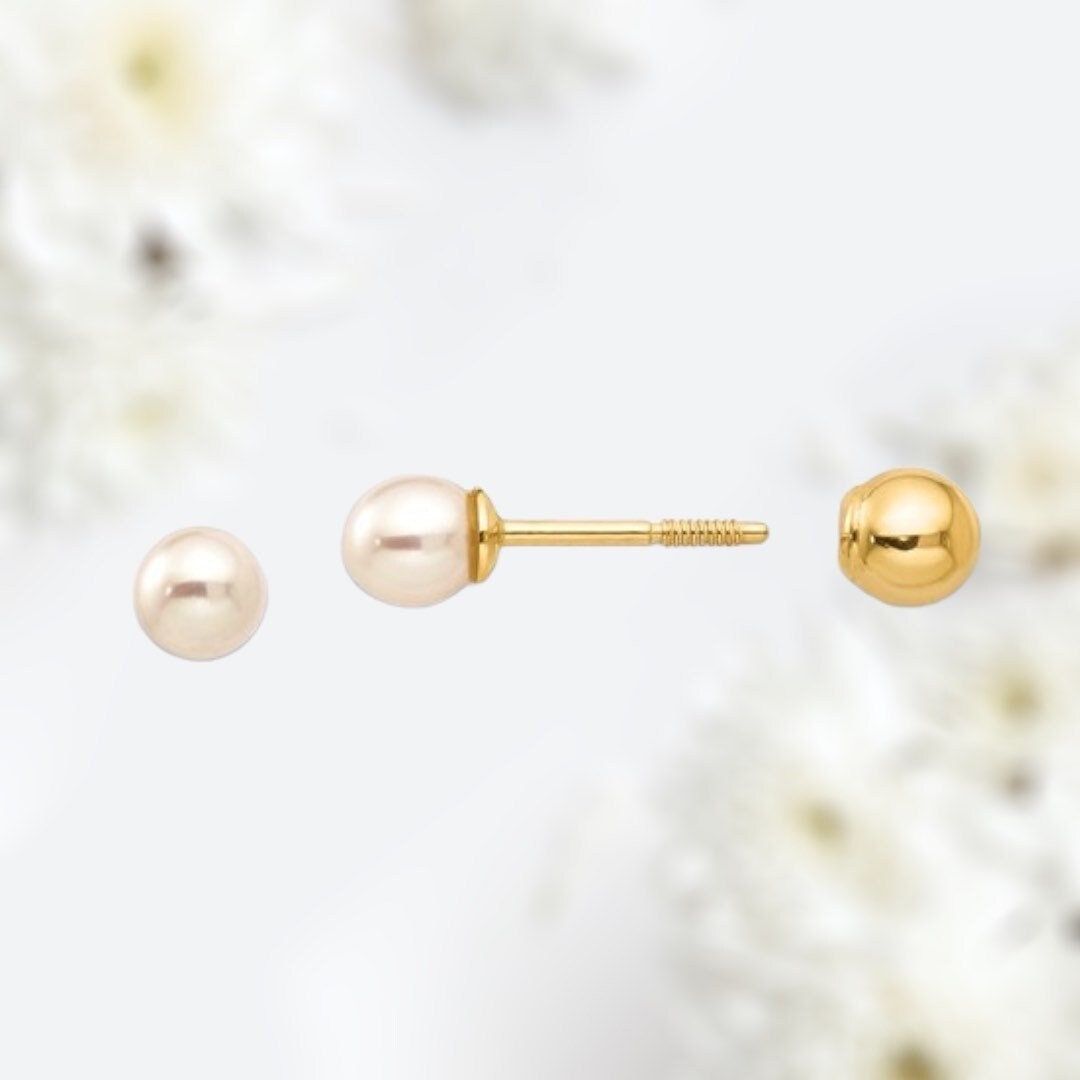 Dainty 14K Gold Reversible 4MM Cultured Pearl and Gold Ball Earrings