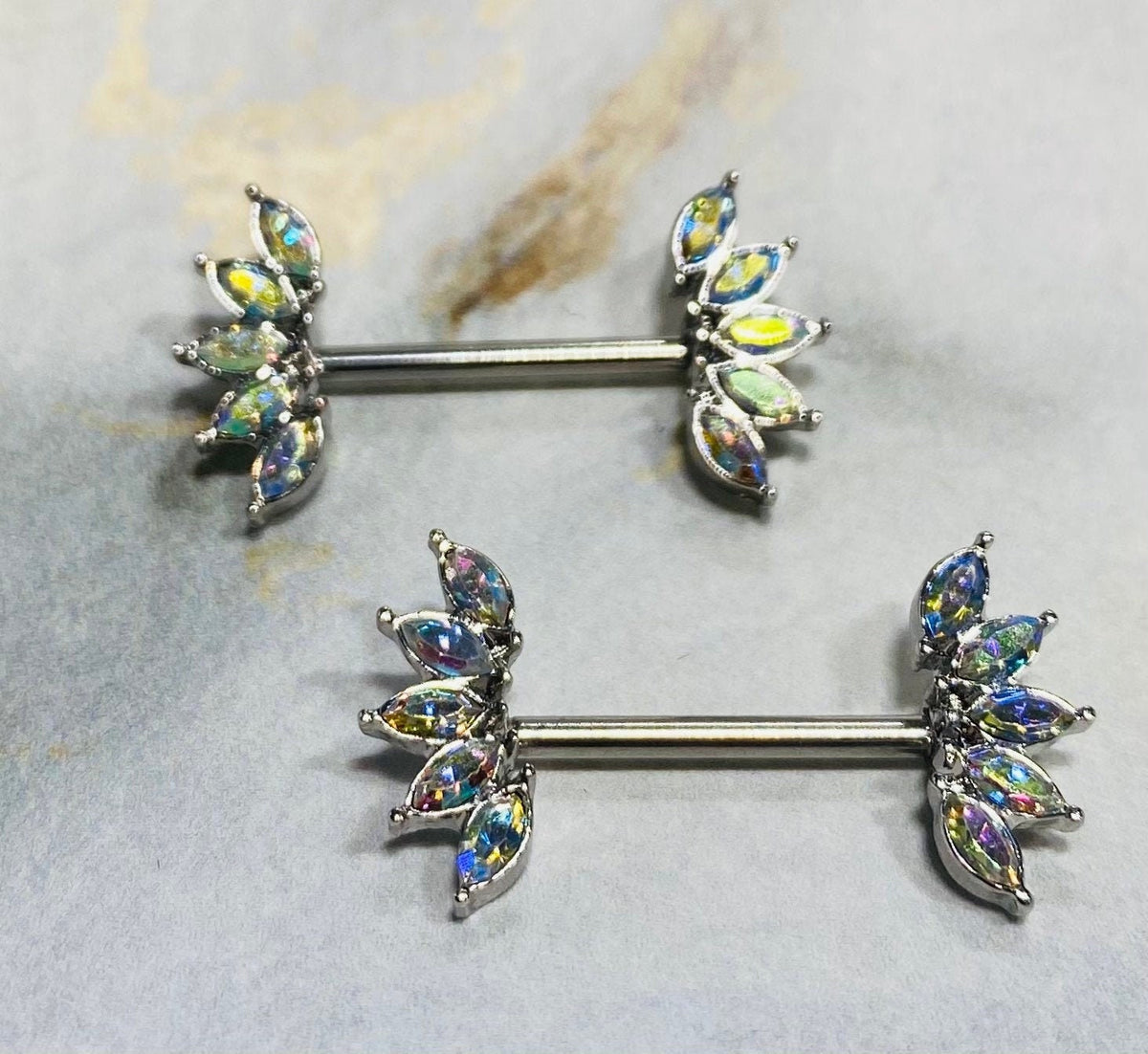 14G Sparkling Marquise Crystals Ends Nipple Barbells. Nipple Rings. Nipple Piercings. Nipple Jewelry.