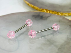 Pair of 14G Pink Glitter Ball Ends Nipple Barbell