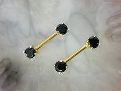 Pair of 14G Gold and Black Round Gems Nipple Barbells. Nipple Piercing. Nipple Ring. Nipple Jewelry. Body Jewelry. Nipple Barbells.