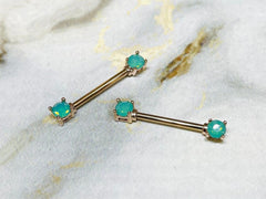 Pair of 14G Rose Gold Pacific Opal Gem Nipple Barbells. Nipple Piercings. Nipple Rings. Nipple Jewelry