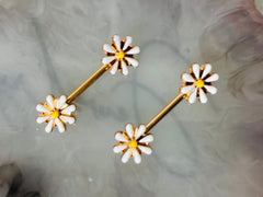 Pair of 14G Rose Gold Dainty Daisy Flower Nipple Barbells. Nipple Piercing. Nipple Rings. Body Jewelry. Nipple Jewelry. Daisy Nipple Ring.