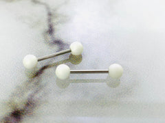 Pair of 14G Matte Finish Neon White Ball End Nipple Barbell. Nipple Piercing. Nipple Rings. Nipple Jewelry