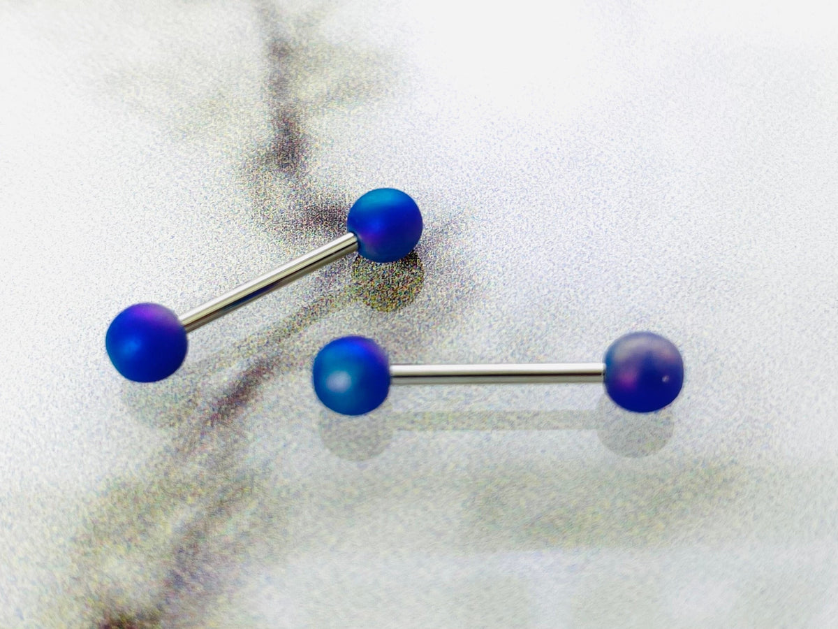 Pair of 14G Matte Finish Neon Blue Ball End Nipple Barbell • Nipple Piercing • Nipple Rings • Nipple Jewelry