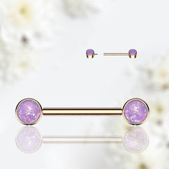 Pair of 14G Implant Grade Titanium Internally Threaded Rose Gold Bezel Set Pink & Blue Opal Stone Nipple Barbell.