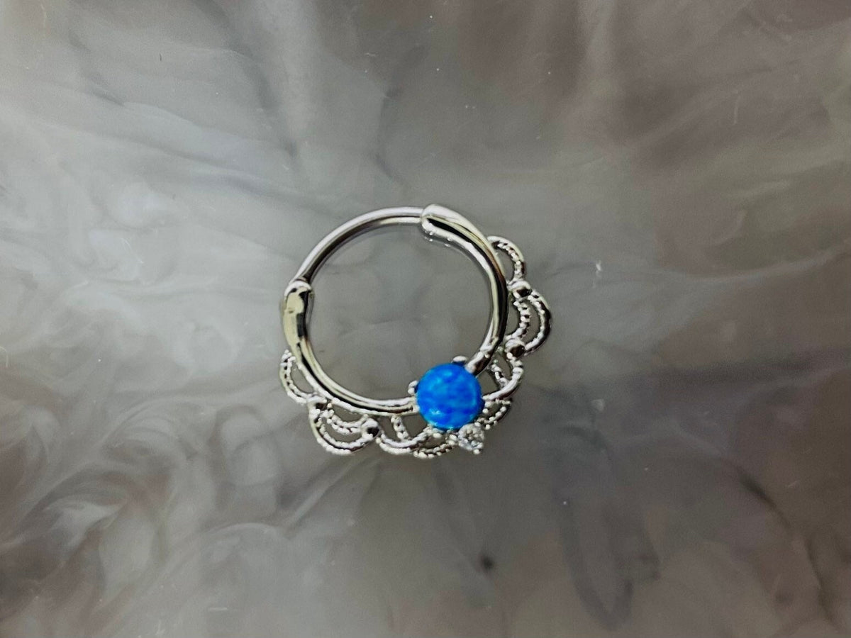 16G Blue Opal Center Lacey Septum Clicker Ring • Septum Jewelry • Nose Ring • Nose Piercing • Septum Hoop