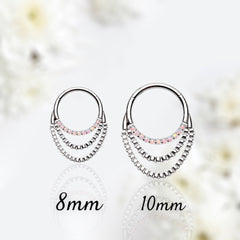 16G Silver Multicolor Gems Dangling Chains Seamless Septum Clicker Ring