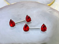 Pair of 14G Sparkling Clear Red Effect Teardrop Stones Nipple Barbells. Nipple Piercing. Nipple Rings. Nipple Jewelry