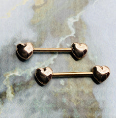 14G Rose Gold Classic Heart Shape Nipple Barbells. Nipple Piercings. Nipple Jewelry. Nipple Rings.