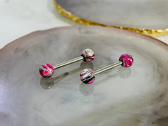 Pair of 14G Black and Pink Multicolor Ball Ends Nipple Barbell