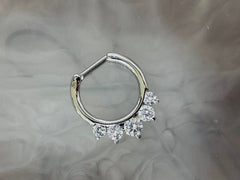 16G Silver Prong Set Sparkling Clear Stone Septum Clicker Ring