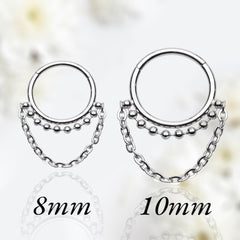 16G Silver Dangling Chain Beaded Seamless Septum Clicker Ring