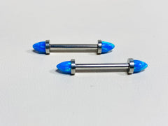 14G Implant Grade Titanium Internally Threaded  Blue Opal Ends Nipple Barbell. Nipple Piercings. Nipple Rings. Nipple Jewelry.