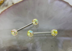 Pair of 14G Yellow Iridescent Glitter Acrylic Ball Ends Nipple Barbells. Nipple Rings. Nipple Piercing. Nipple Jewelry.