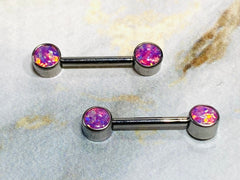 14G Implant Grade Titanium Internally Threaded Pink Opal Nipple Barbells. Nipple Rings. Nipple Piercings. Nipple Jewelry.