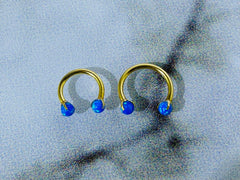 16G Gold Hoop with Blue Opal Ends 8MM 10MM Horseshoe Ring. Septum Ring. Cartilage Piercing.