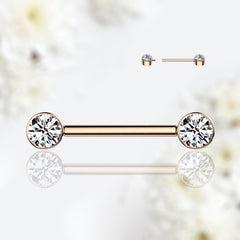 Implant Grade Titanium Internally Threaded Rose Gold Bezel Set Clear Stone Nipple Barbell. Nipple ring. Nipple Jewelry