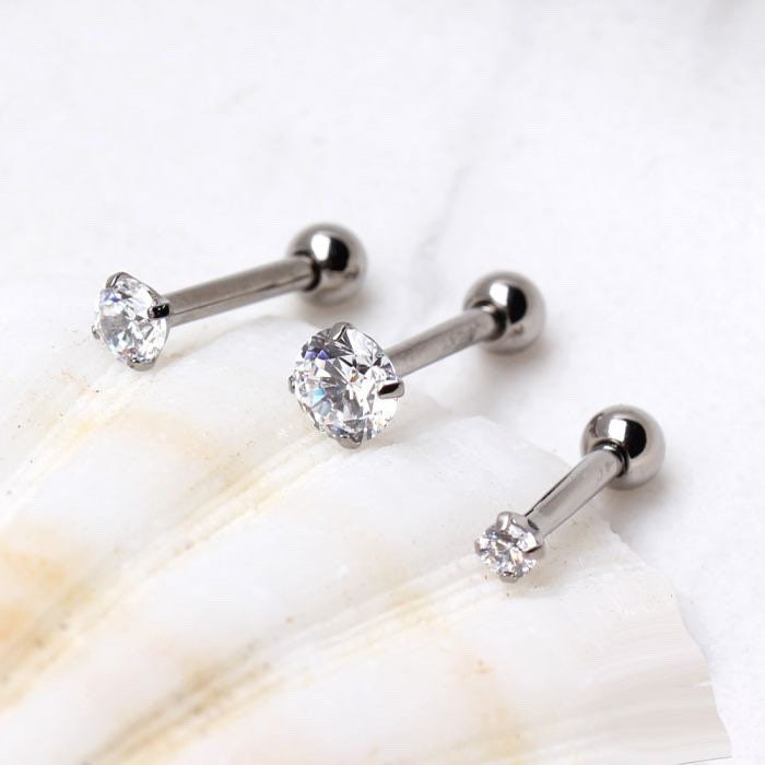 16G Titanium Prong Set Round Clear Gem Cartilage Earring