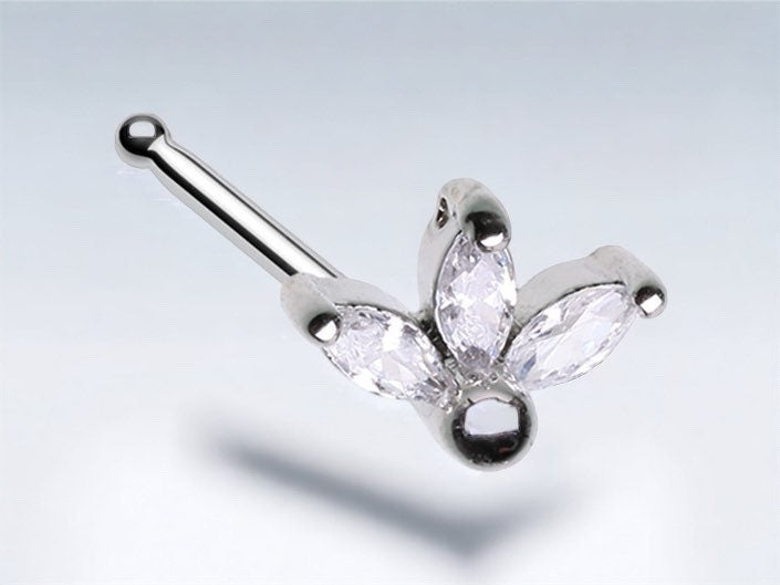 20G Silver Clear Gem Lotus Flower Nose Stud