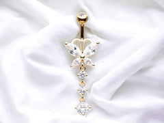 14G Gold Dainty Butterfly Dangling Belly Button Ring