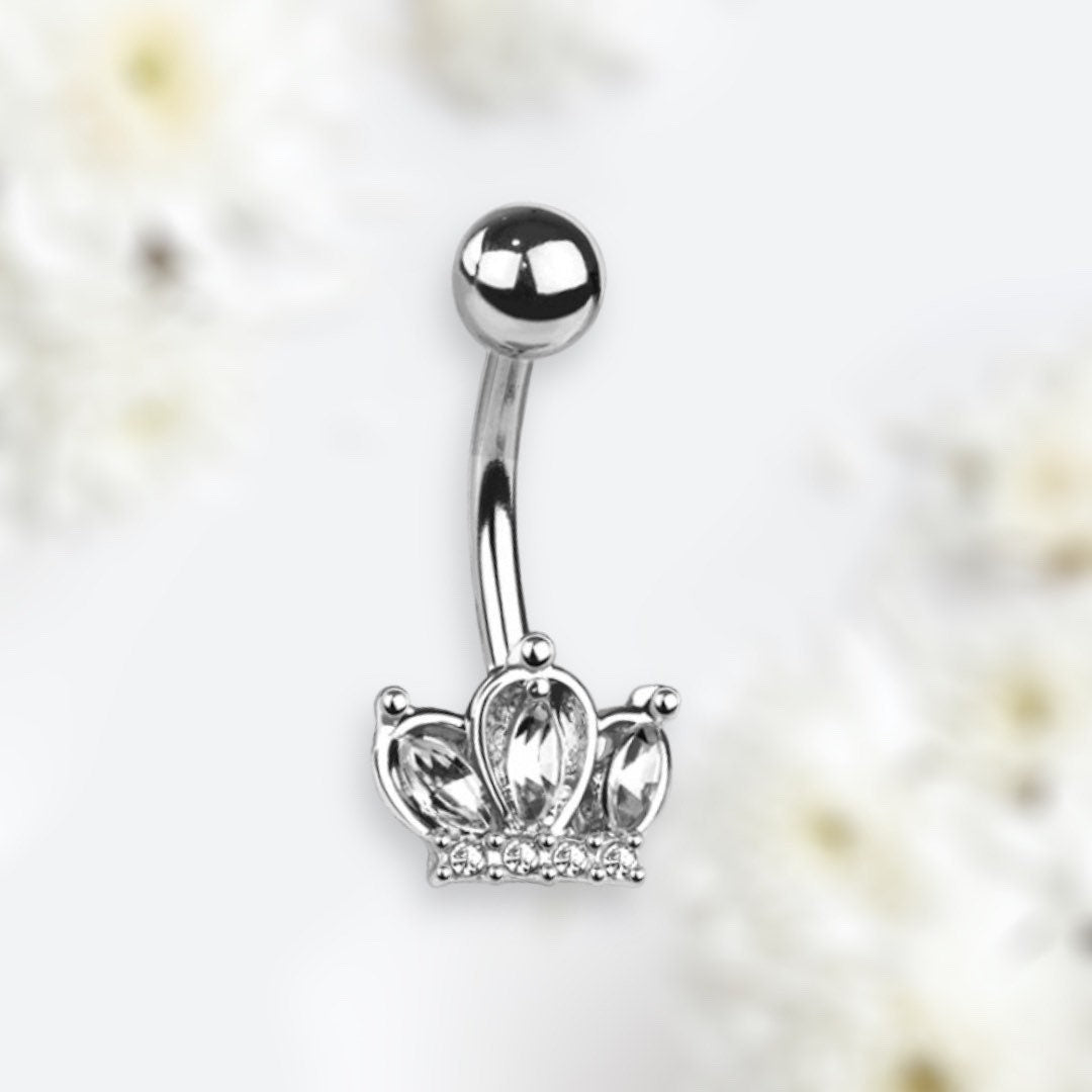 14G Silver Crown Belly Button Ring