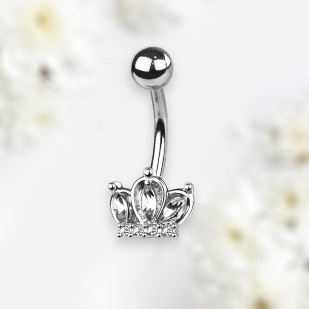 14G Silver Crown Belly Button Ring