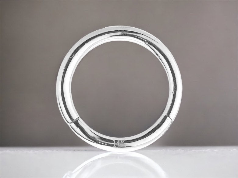 14Karat White Gold Plain 8MM 10MM Hinged Septum, Cartilage, Helix, Tragus Clicker Ring