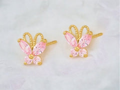 14Karat Gold Pink Gem Butterfly Earrings