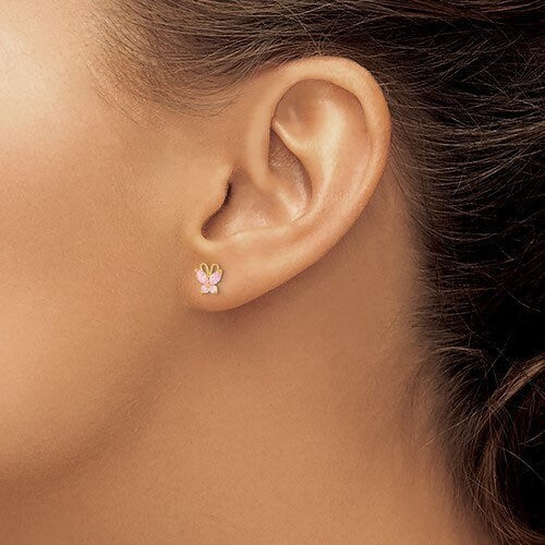 14Karat Gold Pink Gem Butterfly Earrings