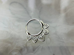 16G Silver Tribal Design Hinged Septum Clicker Ring