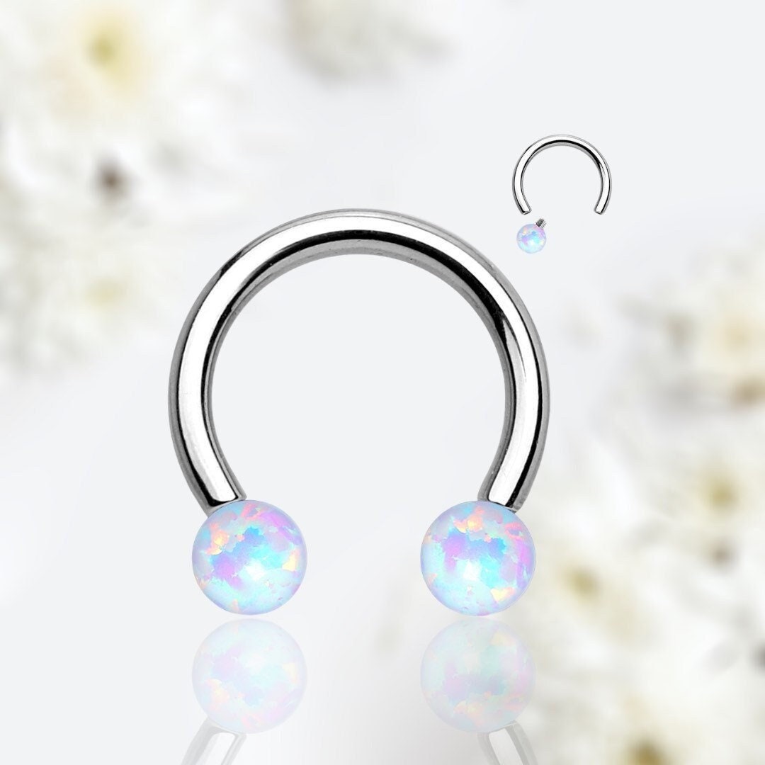 16G Internally Threaded White Opal Ends 8MM 10MM Horseshoe Septum Ring.