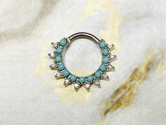 16G Turquoise with Clear Stones 10MM Bendable Septum Ring. Septum Piercing. Septum Ring. Septum Jewelry. Nose Piercing.