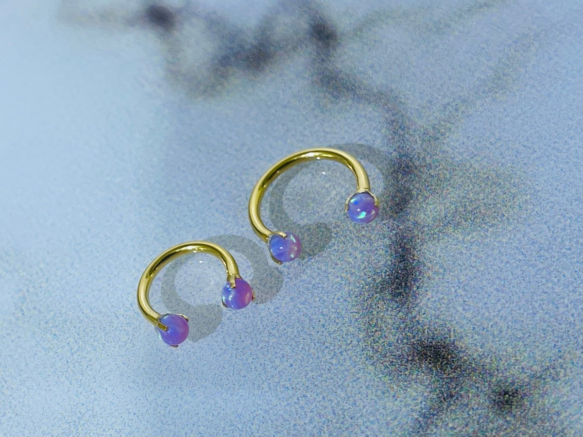 16G Gold Hoop with Pink Opal Ends 8MM 10MM Horseshoe Ring. Septum Ring. Cartilage Piercing.