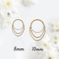 16G Gold Clear Gems Dangling Chains Seamless Septum Clicker Ring