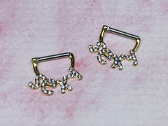 Pair of Gold 14G Sparkling Stones SEXY Nipple Clickers. Nipple Rings. Nipple Piercing. Nipple Clickers. Nipple Barbells. Nipple Jewelry.