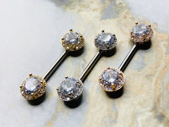 14G Round Crystal Centered Nipple Barbells. Nipple Piercings. Nipple Rings. Nipple Jewelry.