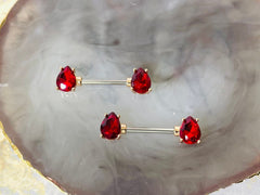 Pair of 14G Teardrop Red Gems with Rose Gold Accent Nipple Barbells. Nipple Rings. Nipple Piercing. Nipple Jewelry. Body Jewelry