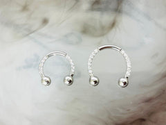 16G Silver Front Facing Clear Gems Horseshoe Ring Septum Ring. Nose Piercing. Nose Hoop.