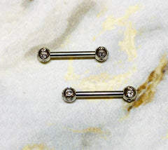 Pair of 14G Silver Nipple Barbells with Clear Stone Balls. Nipple Rings. Nipple Jewelry. Nipple Piercing.