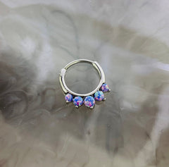 16G Round Purple Opal Center Septum Clicker Ring