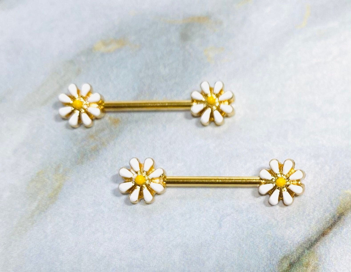 14G Spring Blossom Flower Nipple Barbell. Nipple Piercing. Nipple Jewelry. Nipple Rings.