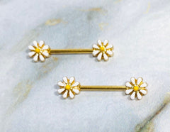 14G Spring Blossom Flower Nipple Barbell. Nipple Piercing. Nipple Jewelry. Nipple Rings.