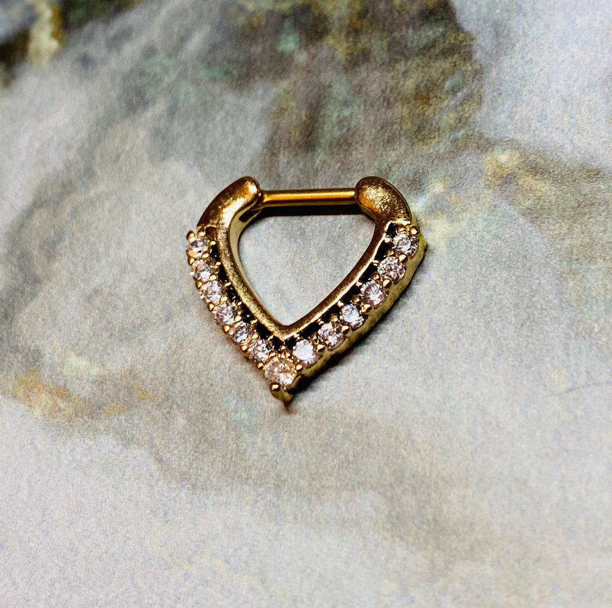 16G Gold Clear Stone Paved Chevron Shaped Septum Clicker. 16G Septum Ring. Septum Jewelry. Septum Piercing. Septum Ring